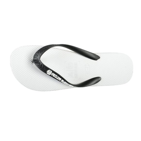 Philipp Plein White/Black Rubber Logo Print Flip Flops Shoes main image 8